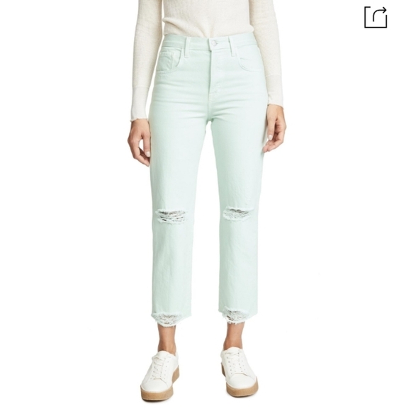 J BRAND Wynne Crop Straight High Waist Jeans In Spearmint Destruct 26 - Picture 1 of 13